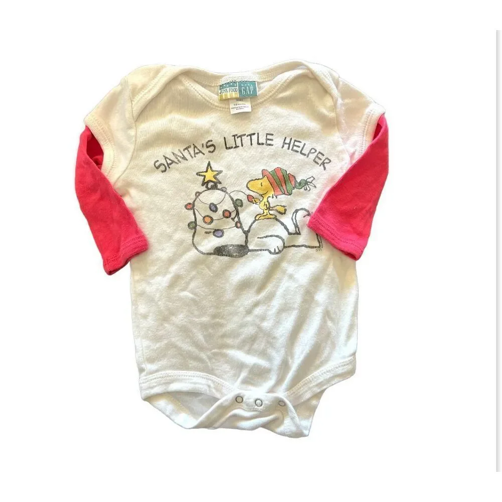 Baby Boys Gap Junk Food Snoopy Charlie Brown Christmas Bodysuit - Sz 3-6 mo